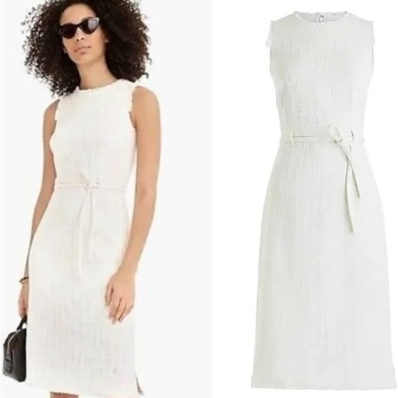 J. Crew Dresses & Skirts - J. Crew Cream Fringe Tweed Shift Dress with tie waist belt sz 22‎